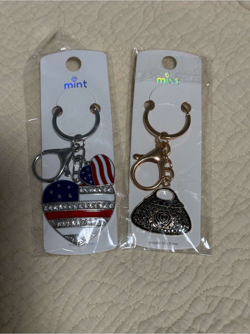 Mint Heart & Purse Keychain Duo - Red, White, Blue & Gold